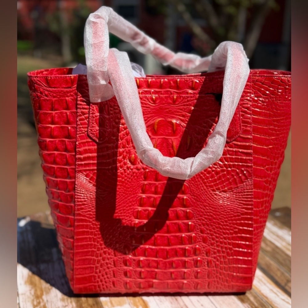 Brahmin Jayden Tote NWT in RED with Orange / Gold tipping price firm - Picture 7 of 13